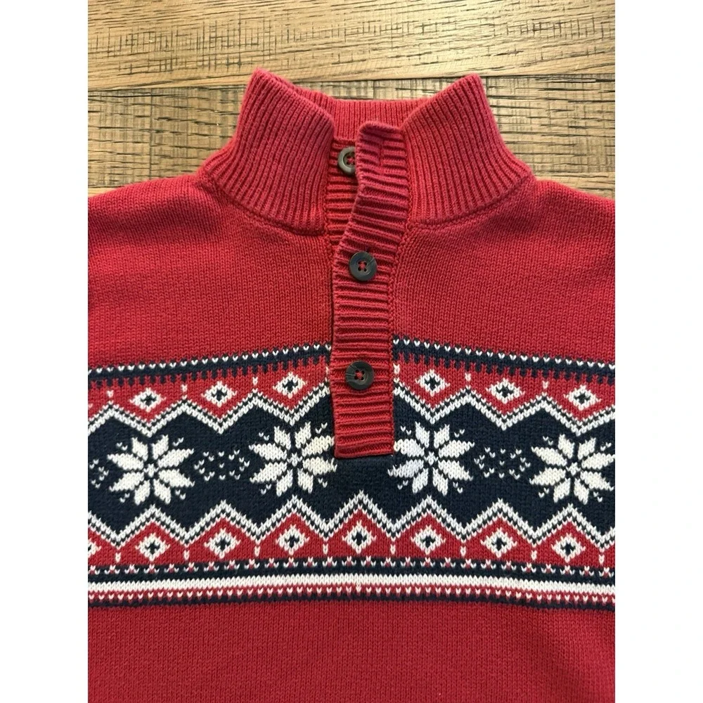 The Children's Place Boys 10/12 Red Fair Isle Sweater Mock Neck EUC
